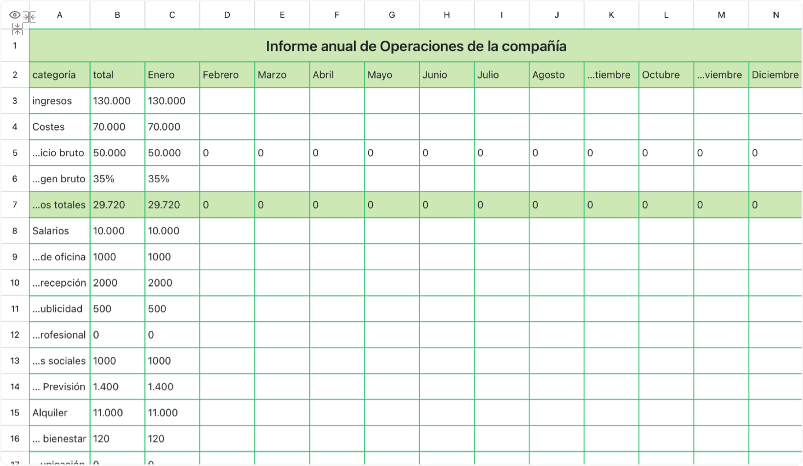 Informe anual de Operaciones de la compañía